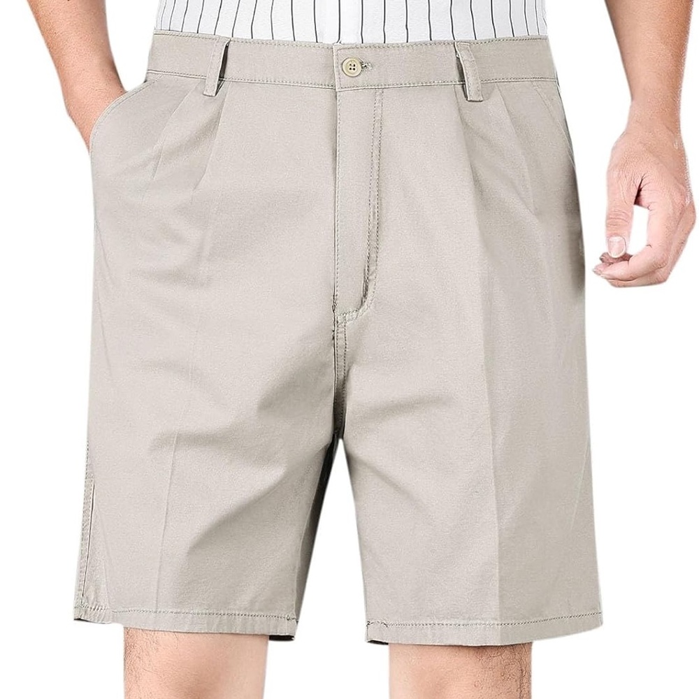 NWOT HAGGAR Outragreous Confort Pure Cotton Men's Cream Shorts Sz:34